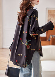 Vogue Black Peter Pan Collar Print Cotton Shirts Flare Sleeve
