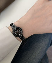 Vogue Black Stainless Steel Alloy Reinforced Glass Waterproof Watches