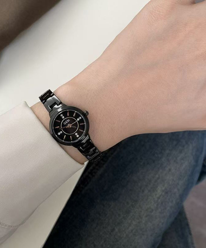 Vogue Black Stainless Steel Alloy Reinforced Glass Waterproof Watches