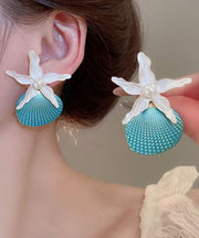 Vogue Blue Alloy Pearl Shell Starfish Stud Earrings