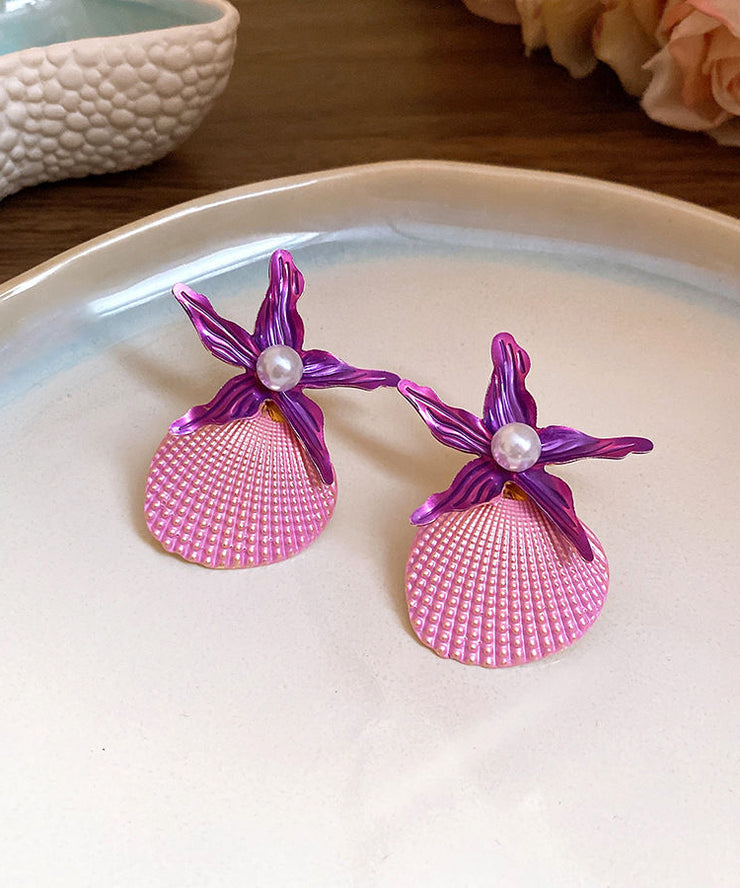 Vogue Blue Alloy Pearl Shell Starfish Stud Earrings