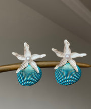 Vogue Blue Alloy Pearl Shell Starfish Stud Earrings