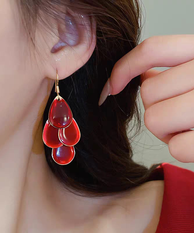 Vogue Blue Copper Overgild Drip Glazed Water Drop Tassel Drop Earrings