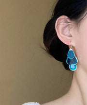Vogue Blue Copper Overgild Drip Glazed Water Drop Tassel Drop Earrings