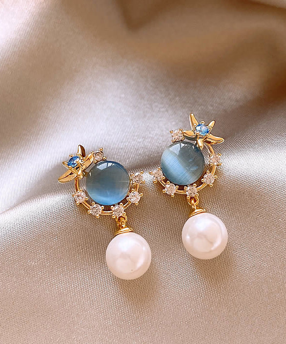 Vogue Blue Copper Overgild Zircon Pearl Cat&