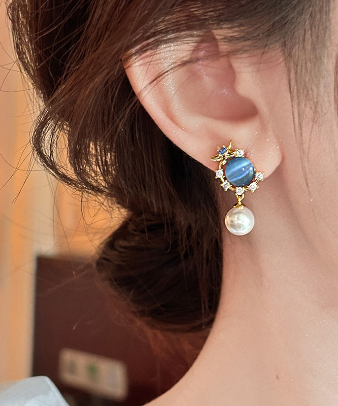 Vogue Blue Copper Overgild Zircon Pearl Cat&