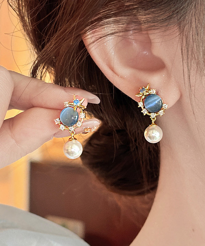Vogue Blue Copper Overgild Zircon Pearl Cat&