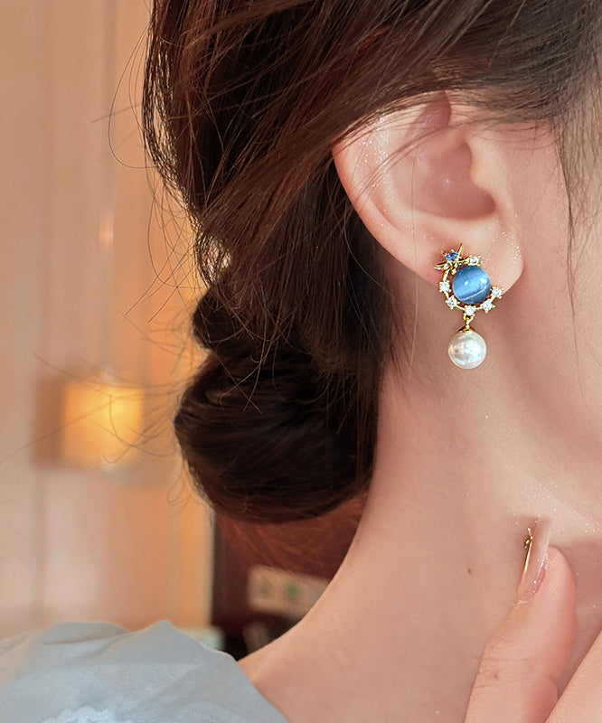 Vogue Blue Copper Overgild Zircon Pearl Cat&