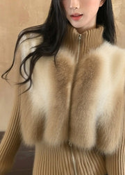 Vogue Coffee Turtleneck Zippered Patchwork Cotton Knit Cardigans Winter