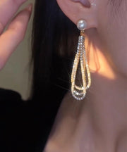 Vogue Gold Alloy Zircon Pearl Tassel Drop Earrings