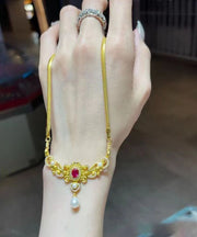 Vogue Gold Ancient Gold Pearl Zircon Gem Stone Tassel Pendant Necklace