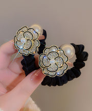 Vogue Gold Cloth Alloy Zircon Pearl Camellia Flower Hairpin