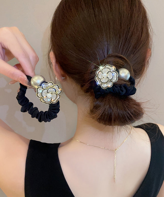 Vogue Gold Cloth Alloy Zircon Pearl Camellia Flower Hairpin