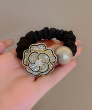 Vogue Gold Cloth Alloy Zircon Pearl Camellia Flower Hairpin