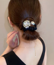 Vogue Gold Cloth Alloy Zircon Pearl Camellia Flower Hairpin
