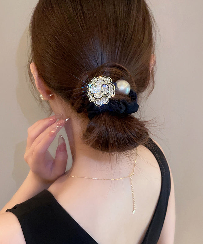 Vogue Gold Cloth Alloy Zircon Pearl Camellia Flower Hairpin
