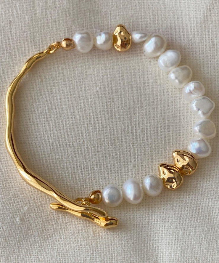 Vogue Gold Colorblock Copper Alloy Pearl Bracelet