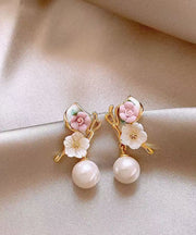 Vogue Gold Copper Alloy Pearl Butterfly Stud Earrings