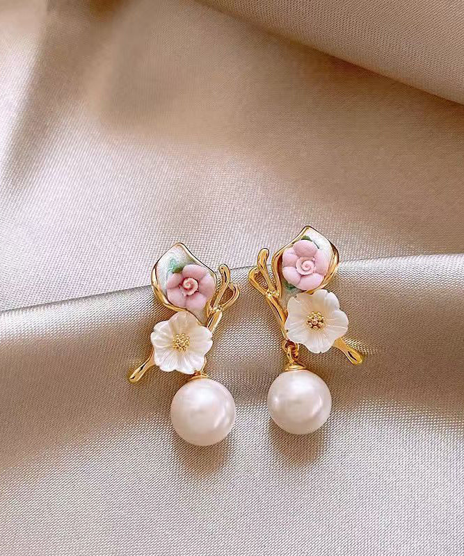 Vogue Gold Copper Alloy Pearl Butterfly Stud Earrings