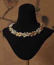 Vogue Gold Copper Alloy Pearl Ginkgo Leaf Gratuated Bead Necklace