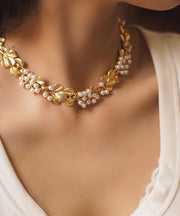 Vogue Gold Copper Alloy Pearl Ginkgo Leaf Gratuated Bead Necklace