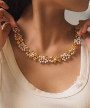 Vogue Gold Copper Alloy Pearl Ginkgo Leaf Gratuated Bead Necklace