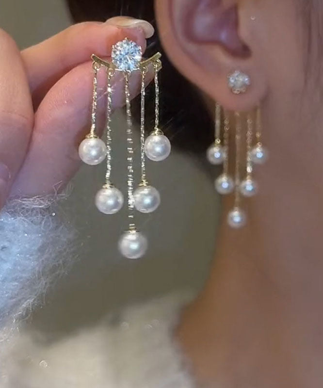 Vogue Gold Copper Alloy Pearl Tassel Drop Earrings