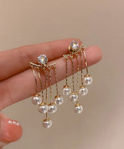 Vogue Gold Copper Alloy Pearl Tassel Drop Earrings