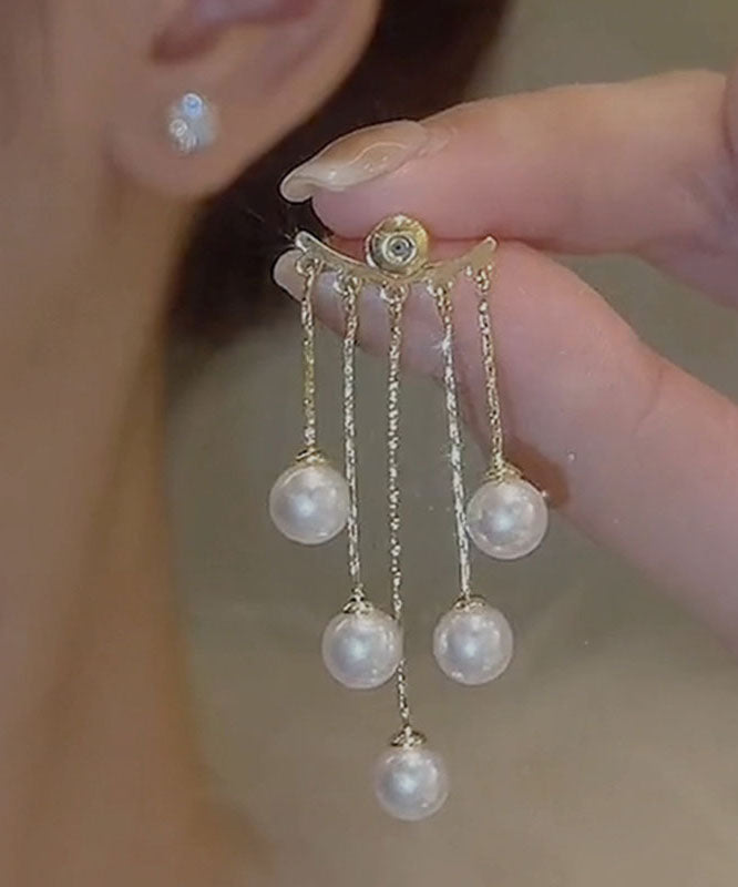 Vogue Gold Copper Alloy Pearl Tassel Drop Earrings