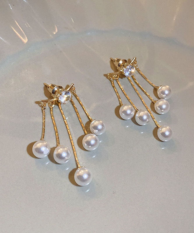 Vogue Gold Copper Alloy Pearl Tassel Drop Earrings