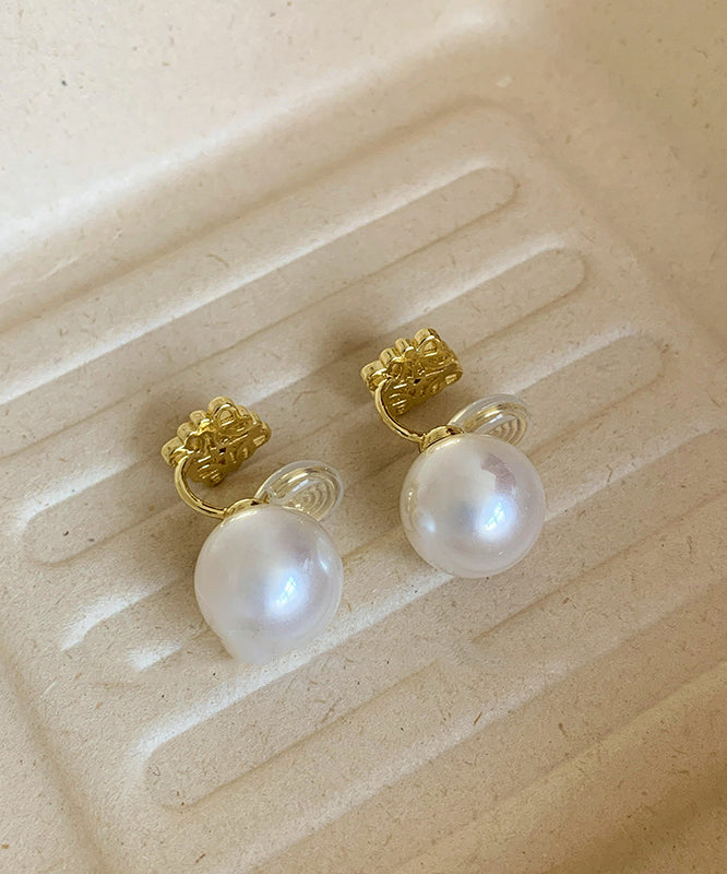 Vogue Gold Copper Alloy Zircon Pearl Hollow Out Stud Earrings