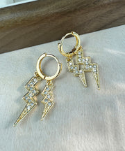 Vogue Gold Copper Overgild Zircon Lightning Hoop Earrings