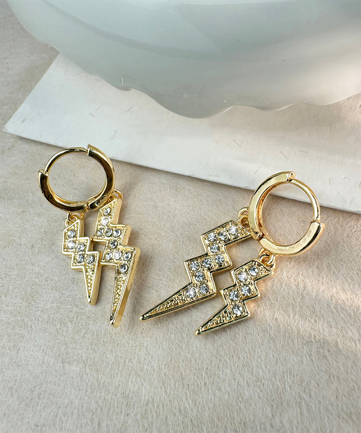 Vogue Gold Copper Overgild Zircon Lightning Hoop Earrings