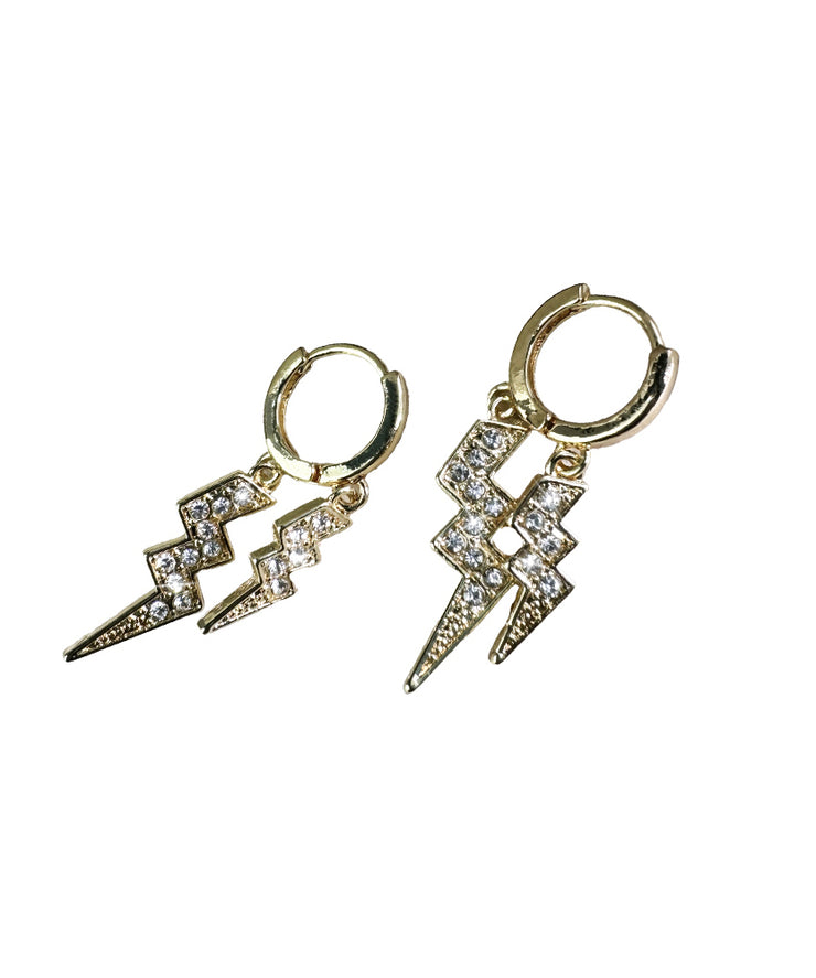 Vogue Gold Copper Overgild Zircon Lightning Hoop Earrings