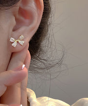 Vogue Gold Copper Overgild Zircon Pearl Bow Drop Earrings