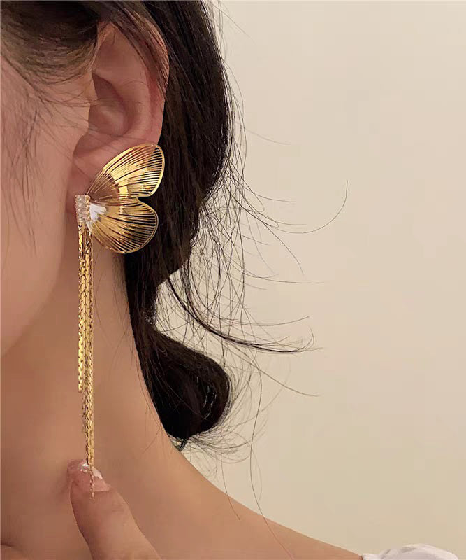 Vogue Gold Metal Alloy Butterfly Wings Tassel Drop Earrings