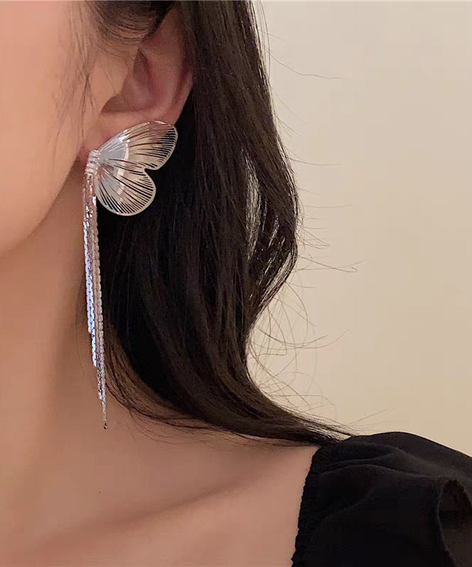Vogue Gold Metal Alloy Butterfly Wings Tassel Drop Earrings