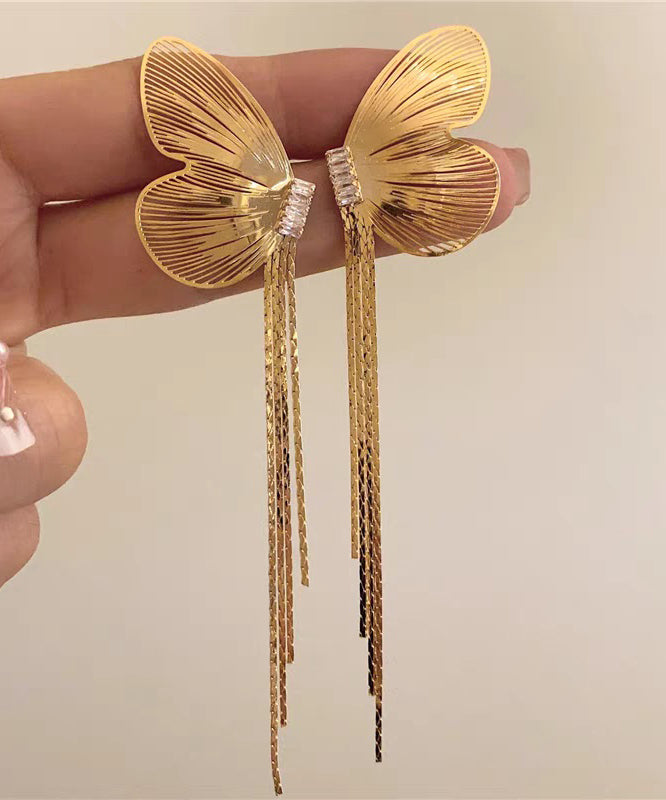 Vogue Gold Metal Alloy Butterfly Wings Tassel Drop Earrings