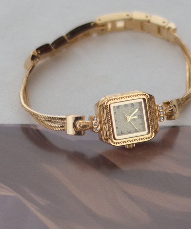 Vogue Gold Stainless Steel Zircon Chain Square Watches