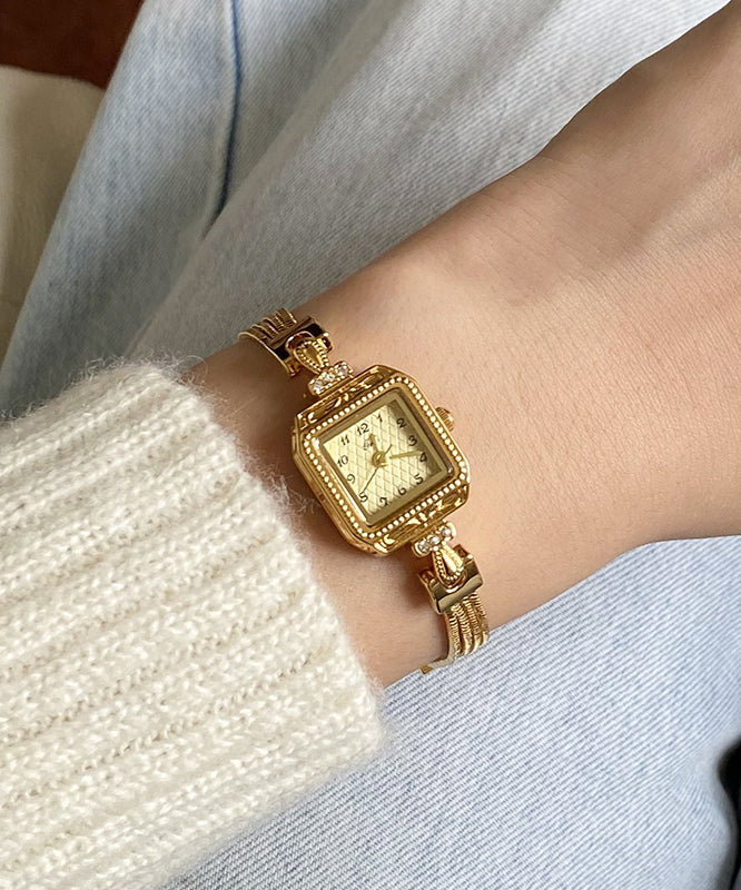Vogue Gold Stainless Steel Zircon Chain Square Watches