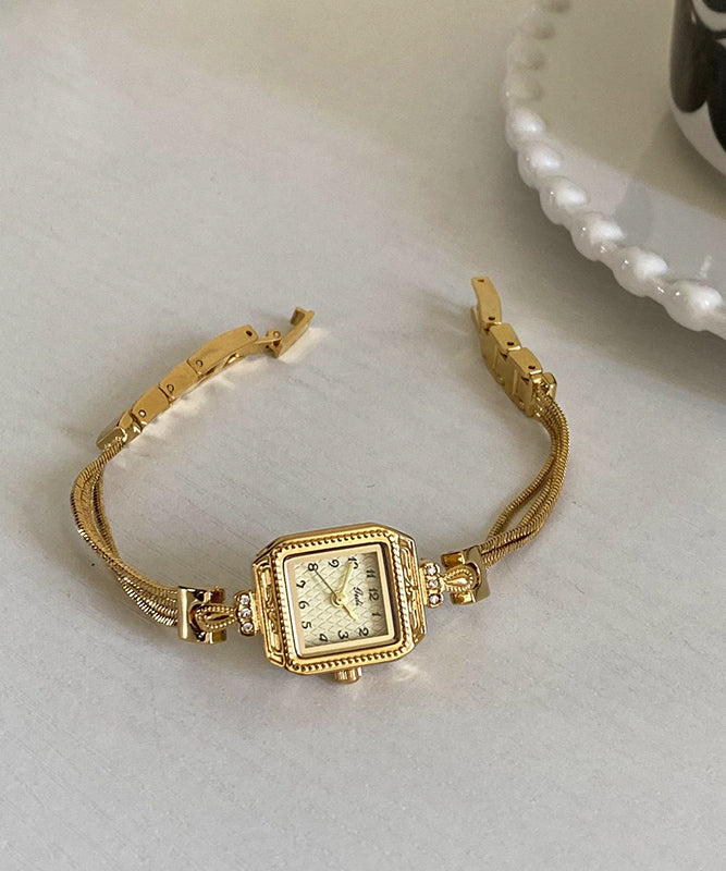 Vogue Gold Stainless Steel Zircon Chain Square Watches