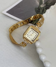 Vogue Gold Stainless Steel Zircon Chain Square Watches