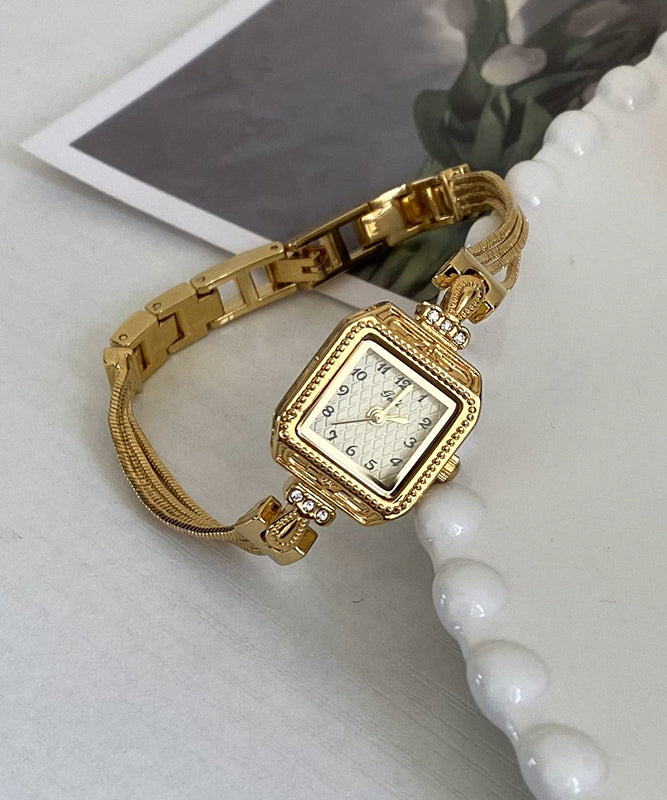 Vogue Gold Stainless Steel Zircon Chain Square Watches