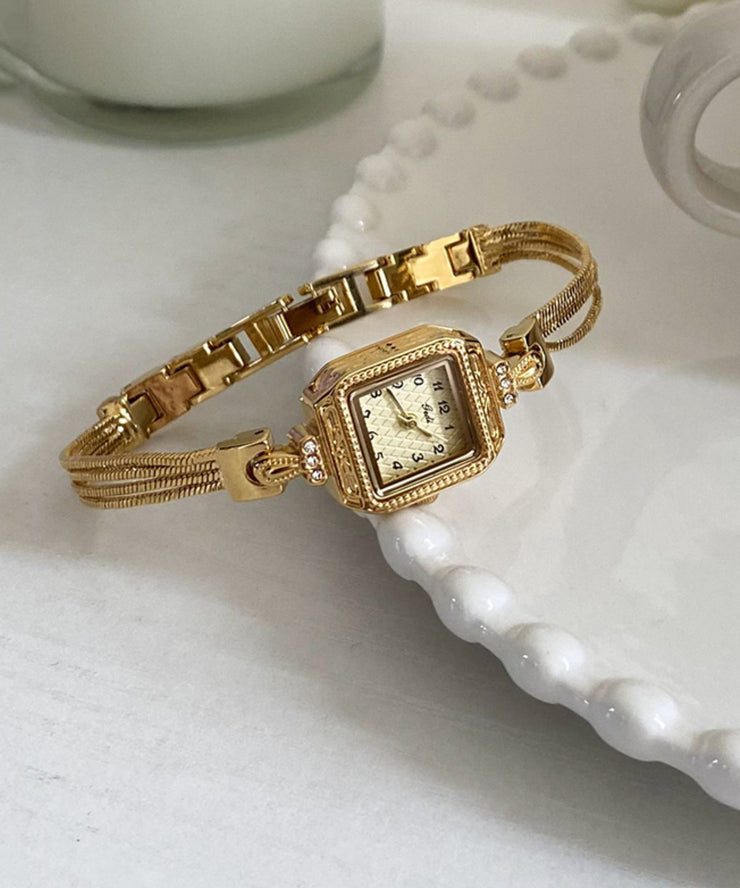 Vogue Gold Stainless Steel Zircon Chain Square Watches
