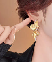 Vogue Gold Sterling Silver Overgild Zircon Hollow Out Butterfly Tassel Drop Earrings