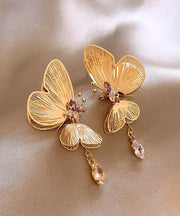 Vogue Gold Sterling Silver Overgild Zircon Hollow Out Butterfly Tassel Drop Earrings