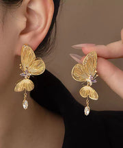 Vogue Gold Sterling Silver Overgild Zircon Hollow Out Butterfly Tassel Drop Earrings
