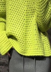 Vogue Green O-Neck Hollow Out Cotton Knit Sweater Fall