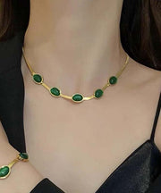 Vogue Green Stainless Steel Alloy Emerald Gratuated Bead Necklace