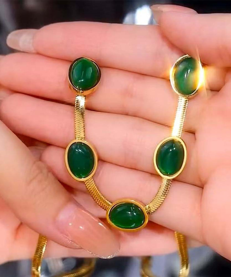 Vogue Green Stainless Steel Alloy Emerald Gratuated Bead Necklace